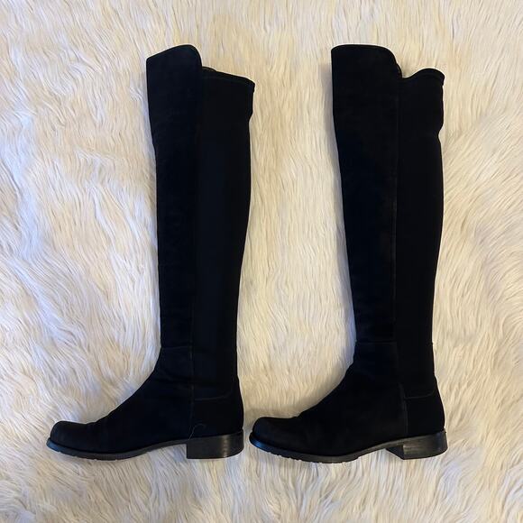 Stuart Weitzman 5050 Over The Knee High Boots Suede Leather Flat, Black - Picture 9 of 16